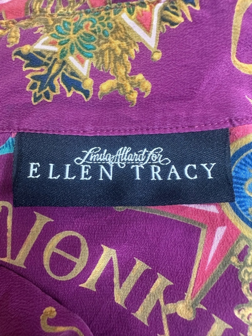 90s Silk Baroque Blouse Linda Allard For  Ellen Tracy Magenta Gold Rich Mom 14 - Picture 8 of 11